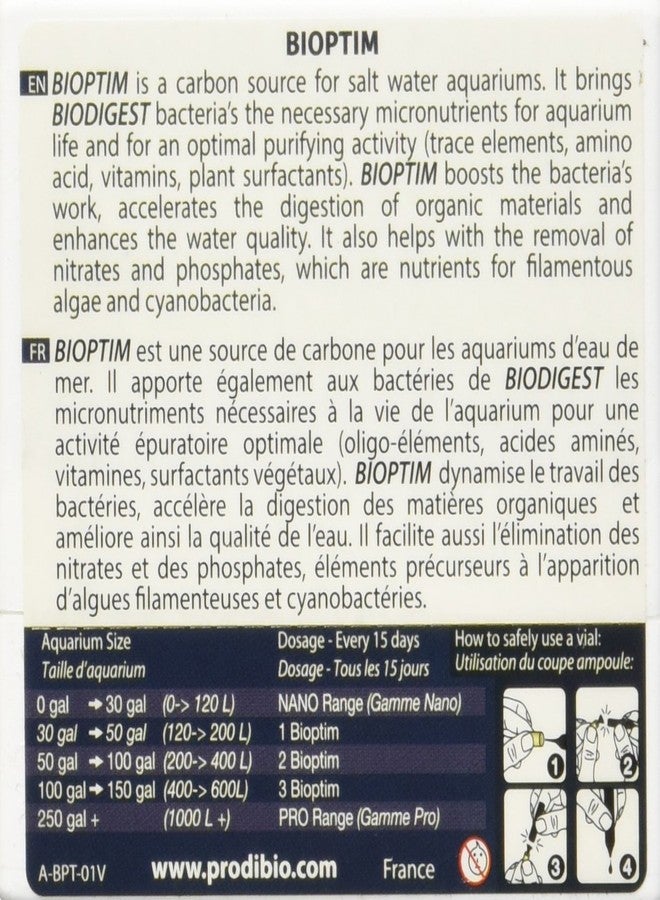 Prodibio Bioptim, Nutrients for Bacteria, Saltwater, 12/1 mL vials, 30 gal and up - Image 2